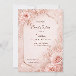 Luxus-Roségold-Blumen-Sweet 16 Einladung