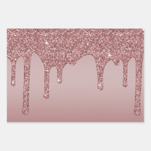 Luxus-Roségold-Funkel-Glamour-Glittertropfen Geschenkpapier Set
