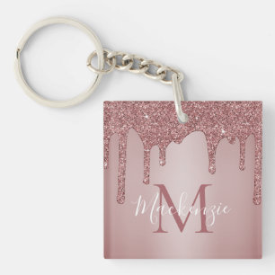 Luxus-Roségold-Glitter-Tropfen-Monogramm Schlüsselanhänger