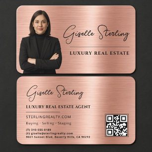 Luxus-Roségold-Metall-Immobilienmakler-Foto-QR-Cod Visitenkarte