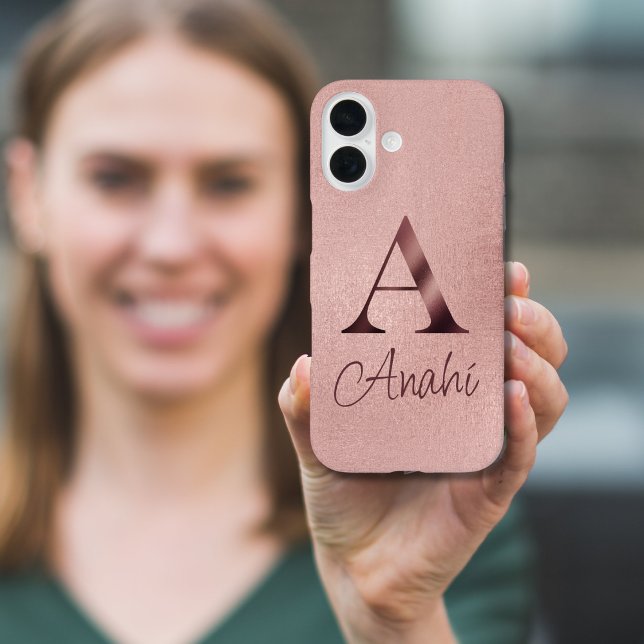 Luxus-Roségold-Monogramm iPhone 16 Hülle (Von Creator hochgeladen)