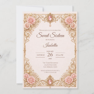 Luxus-Roségold-Spitzen-Schleife Sweet 16 Einladung