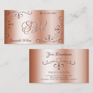 Luxus Rosegold Verziert Corner Borders and Initial Visitenkarte
