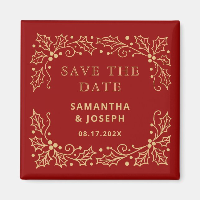 Luxus Rot & Antik-Gold Save-the-Date Magnet (Vorne)