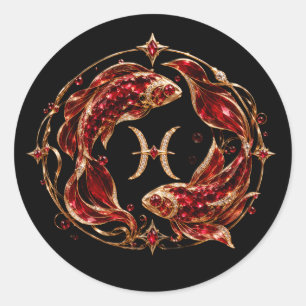 Luxus-Rot Fische Tierkreiszeichen Runder Aufkleber