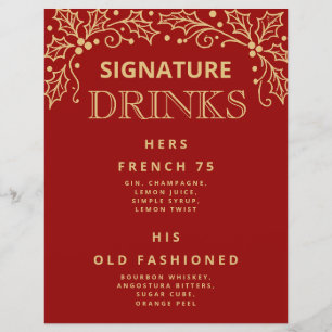 Luxus-Rot-Gold-Signature-Drinks-Hochzeitsbar-Schil