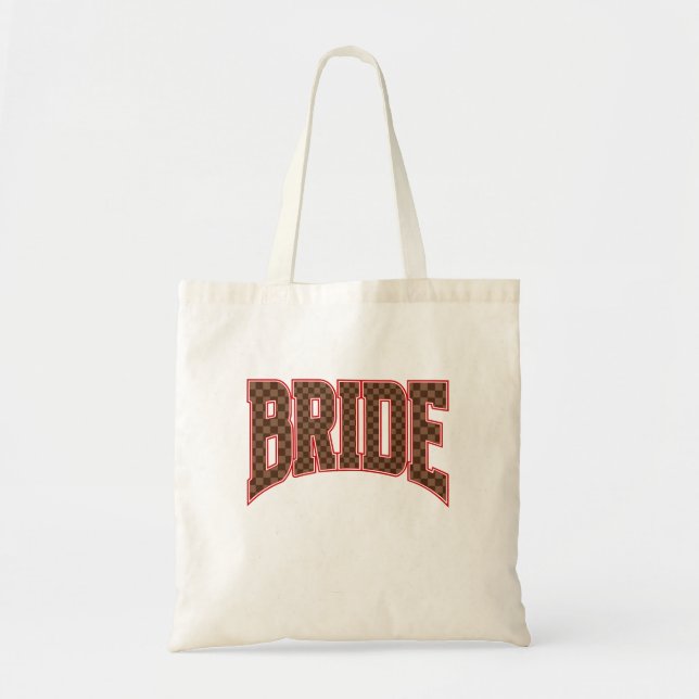 Luxus Rot + Kariert Braun Varsity BRIDE Tragetasche (Vorne)