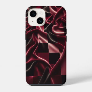 Luxus-Rot-Schwarz-Samt-Karo-Handyhülle Elegant iPhone 14 Hülle