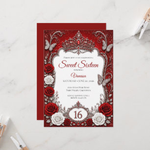 Luxus Rot Silber Prinzessin Sweet 16 Einladung