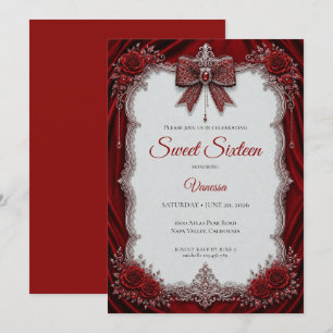 Luxus Rot Silber Prinzessin Sweet 16 Einladung