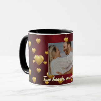 Luxus-Rot und Gold Herz Personalisiertes Foto-Paar Tasse