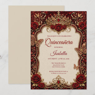 Luxus-Rot- und Gold-Prinzessin-Quinceañera Einladung