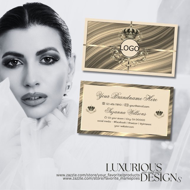 Luxus Royal Beige Gold Crown mit Logo Noble Visitenkarte (Von Creator hochgeladen)
