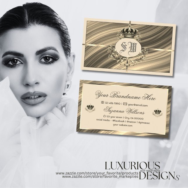 Luxus Royal Beige Gold Crown mit Monogram Noble Visitenkarte (Von Creator hochgeladen)