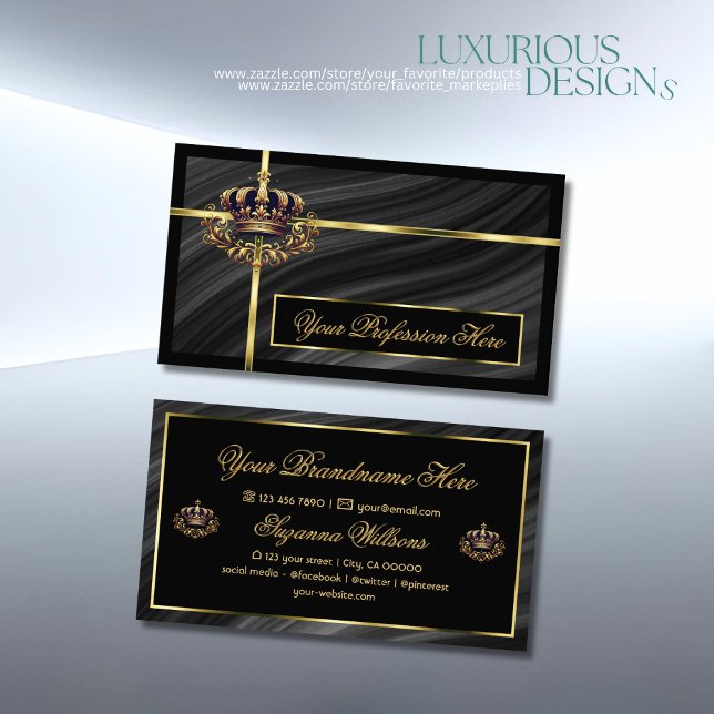 Luxus Royal Black Gold Crown Prächtig und elegant Visitenkarte (Von Creator hochgeladen)