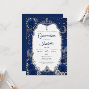 Luxus Royal Blau Silber Quinceañera Einladung