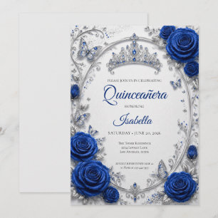 Luxus Royal Blau Silber Quinceañera Einladung