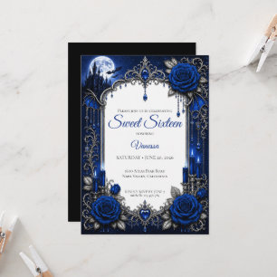 Luxus Royal Blau Silber Sweet 16 Einladung