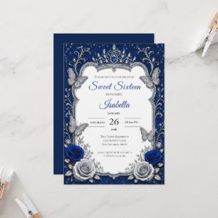 Luxus Royal Blau Silber Sweet 16 Einladung