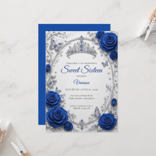 Luxus Royal Blau Silber Sweet 16 Einladung