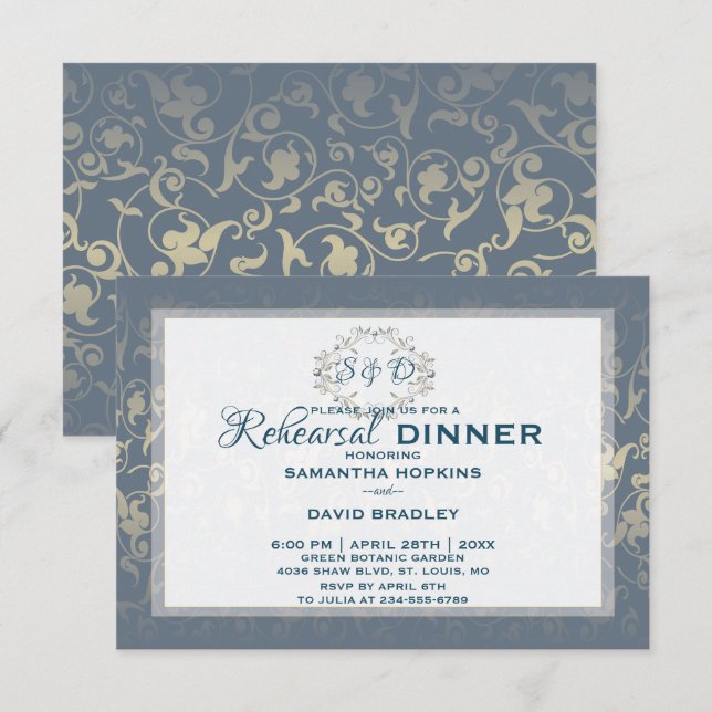 Luxus Royal Damask Probe Dinner Card Einladung (Vorne/Hinten)