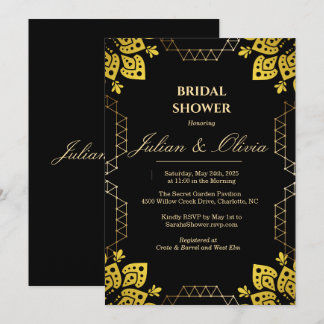 Luxus Royal Schwarz und Goldene Hochzeitsdusche Einladung