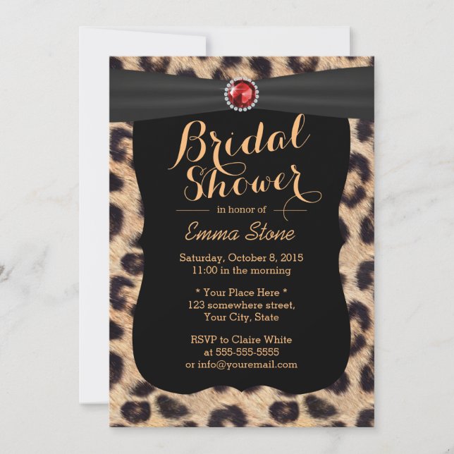 Luxus Ruby Gems Leopard Print Brautparty Einladung (Vorderseite)
