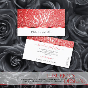 Luxus Ruby Red Glitzer Sparkle Stars Monogram Visitenkarte