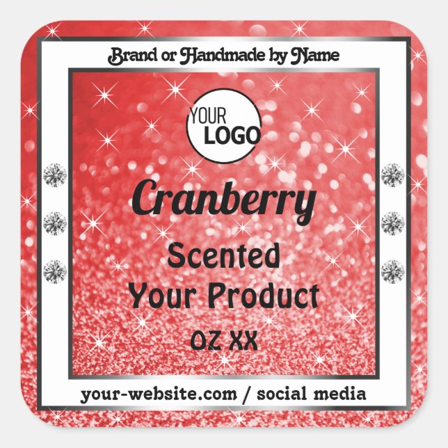 Luxus Ruby Red Sparkle Glitzer Logo Quadratischer Aufkleber (Vorderseite)