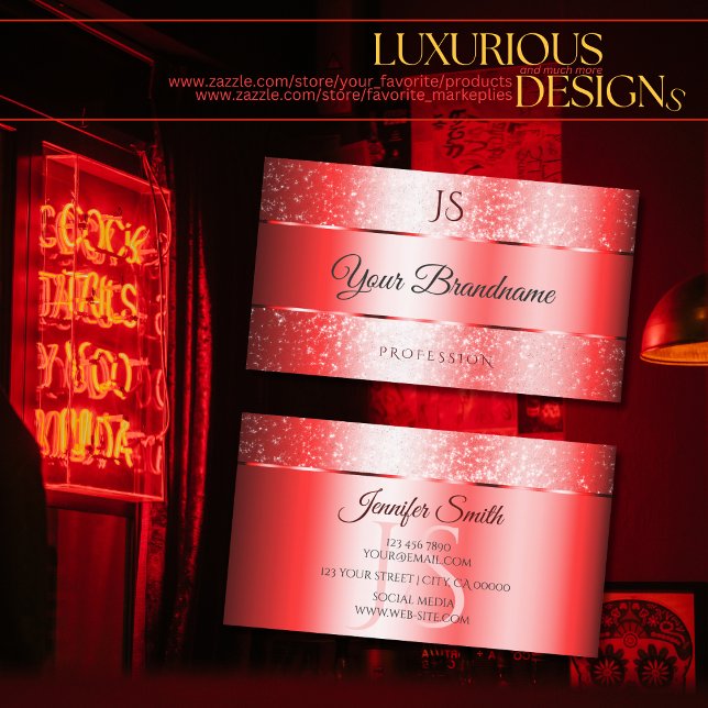 Luxus Ruby Red Sparkle Glitzer und Monogram Noble Visitenkarte (Von Creator hochgeladen)