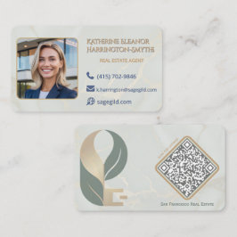 Luxus-Sage & Gold-Marmor-Makler-Foto-QR-Design Visitenkarte