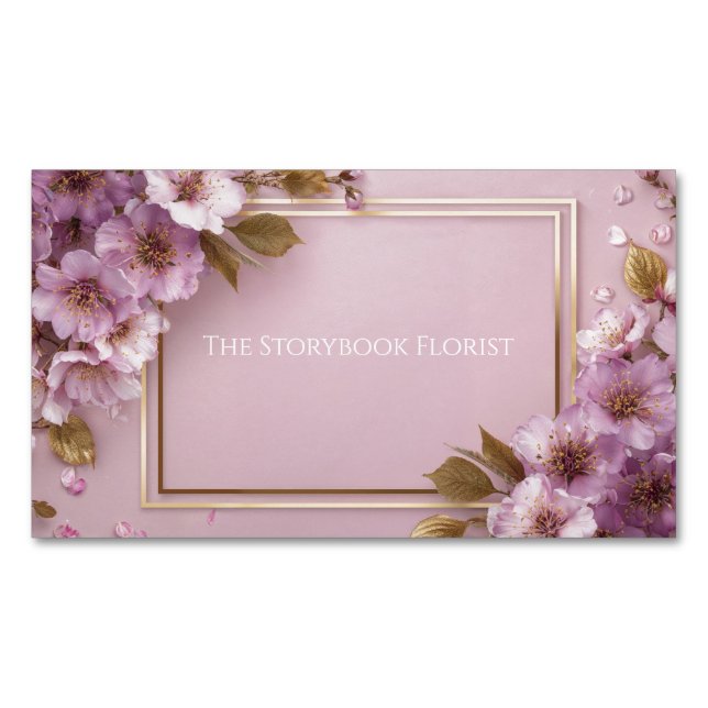 Luxus Sakura & Gold Leaf Pink Lila Magnetische Visitenkarte (Vorderseite)