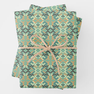 Luxus-Salbei-Grün geometrisches Stammesmuster naht Geschenkpapier Set