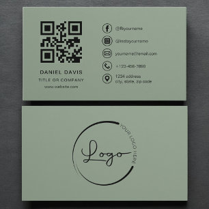 Luxus-Salbei-Grünes Firmenlogo QR-Code Visitenkarte