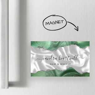 Luxus Salbeigrüner Achat Silber Glitter Magnetische Visitenkarte