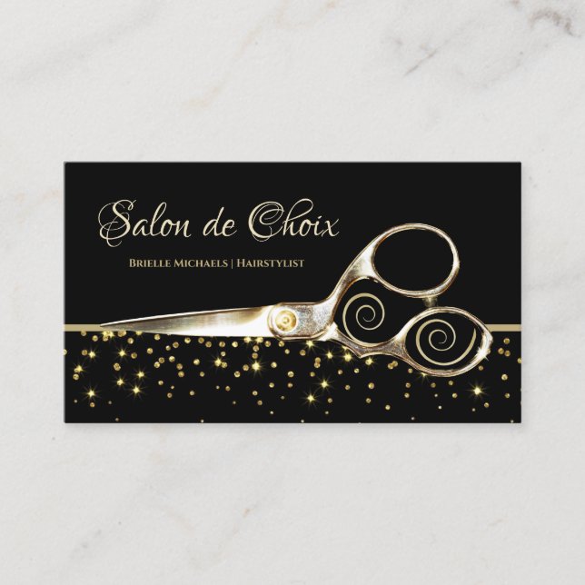 Luxus Salon Gold Glitzern Hair Stylist Scheren Visitenkarte (Vorderseite)