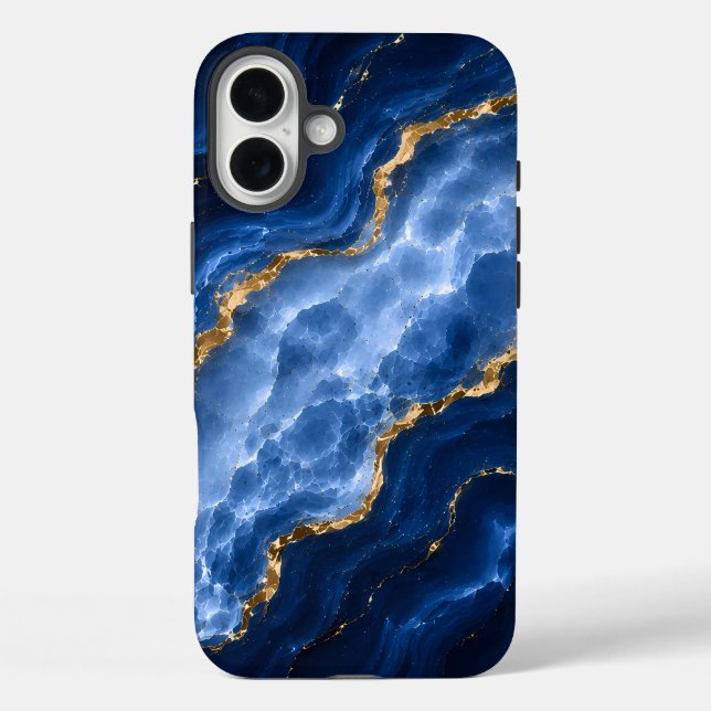 Luxus-Saphir-Marmor-Achat iPhone 16 Plus Hülle (Rückseite)