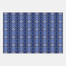 Luxus Sapphire Blue Gold Gemustert Geschenkpapier Set