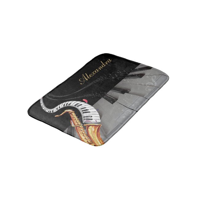 Luxus Saxophone Piano Musiknote Personalisiert Badematte (Schrägansicht)