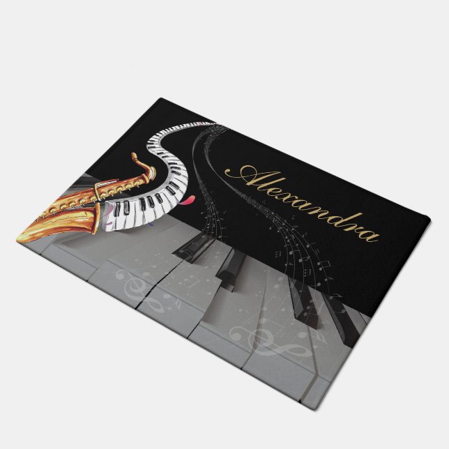Luxus Saxophone Piano Musiknote Personalisiert Fußmatte (Schrägansicht)