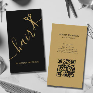 Luxus-Schere mit schwarzem Gold-Haar-Schriftzug un Visitenkarte
