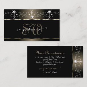 Luxus Schwarz Beige Kritzeleien Glitzernde Juwelen Visitenkarte
