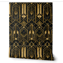 Luxus-Schwarz-Gold-Art-Deco-Geometrisches Muster