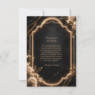 Luxus-Schwarz-Gold-Blumen-Neon-Hochzeit-Eleganz Dankeskarte