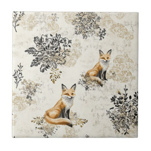 Luxus-Schwarz-Gold-Botanik-Fuchs-Kunst (1) Fliese