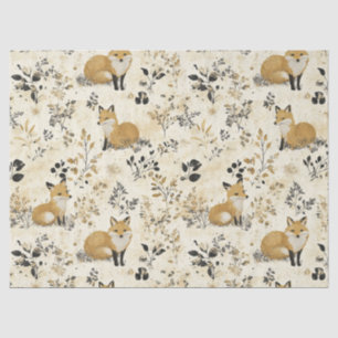 Luxus-Schwarz-Gold-Botanik-Fuchs-Kunst (4) Seidenpapier