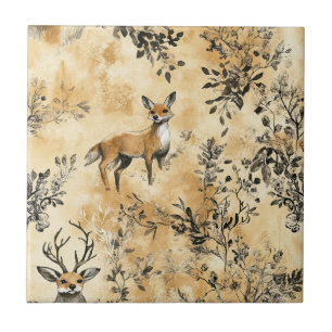 Luxus-Schwarz-Gold-Botanik-Fuchs-Kunst (5) Fliese