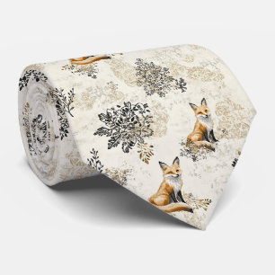 Luxus-Schwarz-Gold-Botanik-Fuchs-Kunst Krawatte