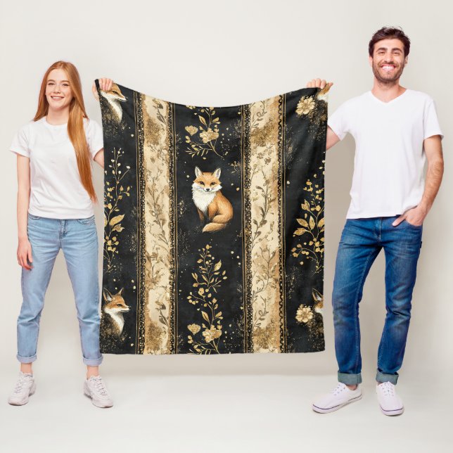Luxus-Schwarz-Gold-Botanik-Fuchs-Muster (1) Fleecedecke (Beispiel)