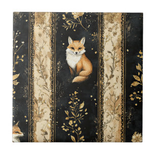 Luxus-Schwarz-Gold-Botanik-Fuchs-Muster (1) Fliese